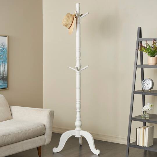 5ft. Wood Coat Rack with Scrolled Feet & Leaf Carvings